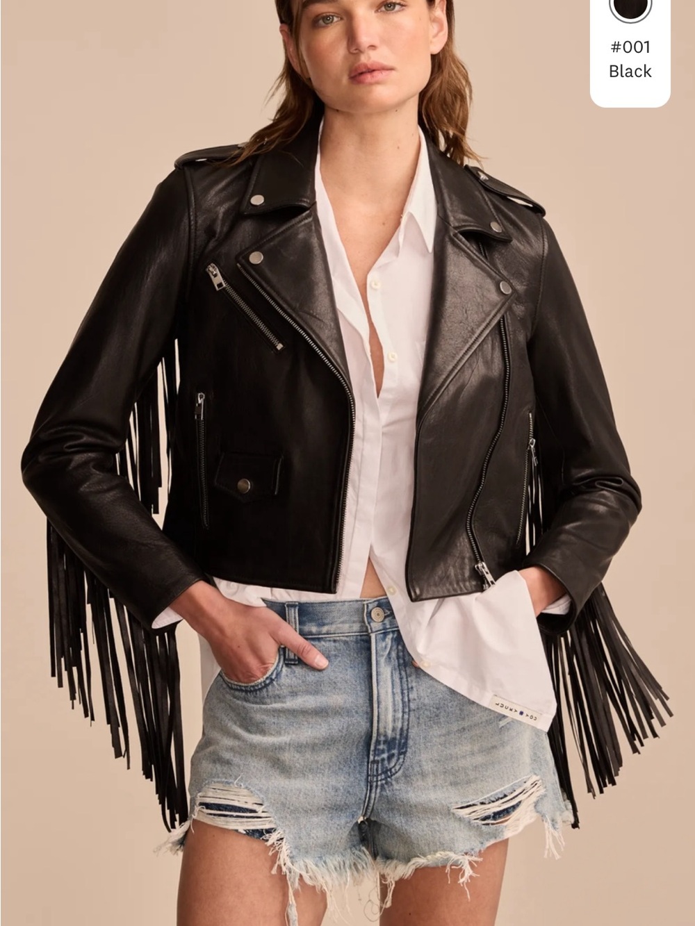 Lucky Brand Black Fringe Leather Moto Jacket